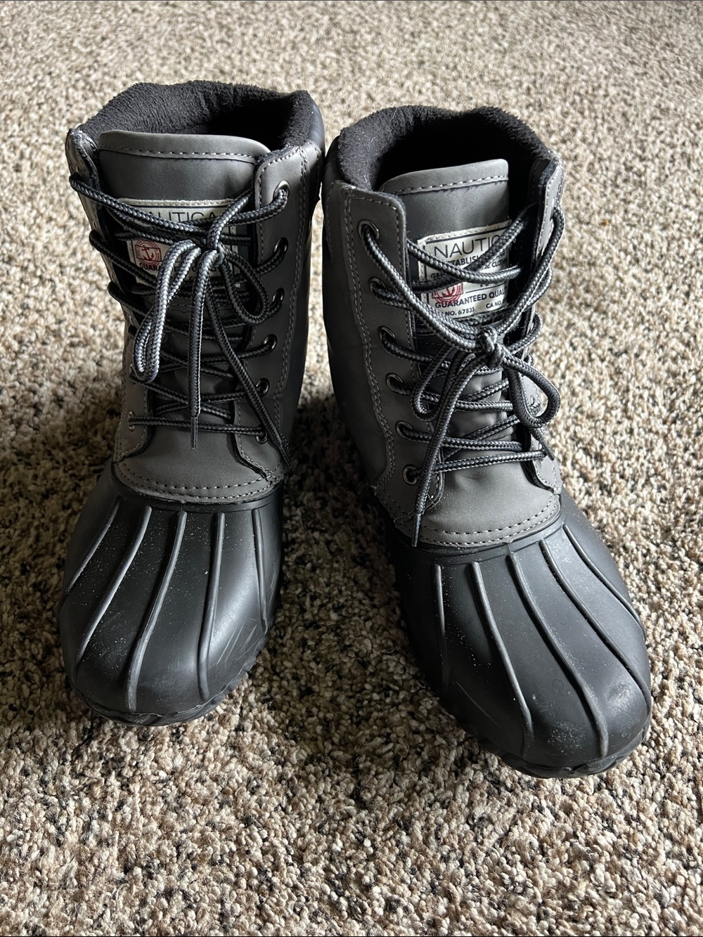 Nautica Charcoal and Black Waterproof Lace-Up Boots